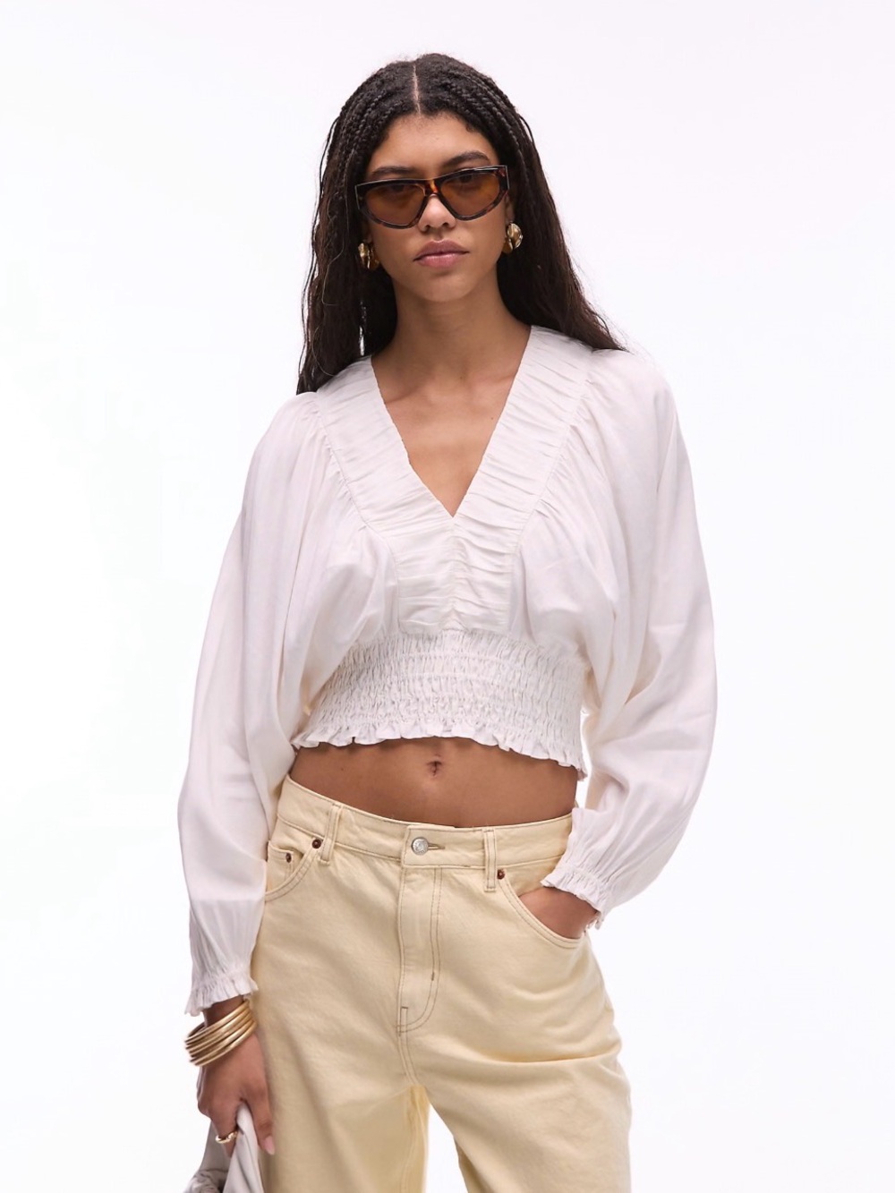 & Other Stories Smocked Puff Sleeve Blouse
